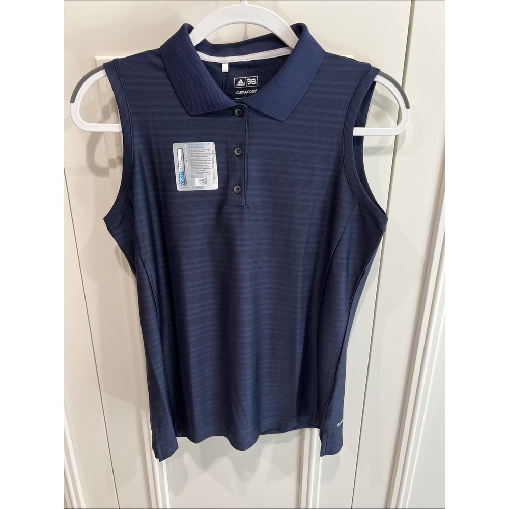 Adidas Climacool Navy Sleeveless Polo Golf Shirt Size Medium UPF 15+ Pickleball